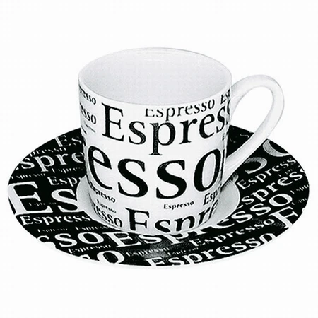 Konitz 3oz Writing Espresso Cup And Saucer In White 1 Konitz 3oz Writing Espresso Cup And Saucer In White