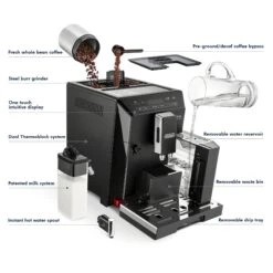Refurbished DeLonghi Eletta Cappuccino In Black ECAM44660B -Brewroast Deals Store Coffee3DDetailsElettaECAM44660b