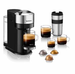 Nespresso Vertuo Next Deluxe Espresso Machine By DeLonghi - Chrome -Brewroast Deals Store ENV120C Vertuo Next D Pure Chrome Delonghi 3Quarter Travel Mug